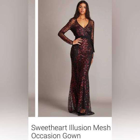 Sweetheart Illusion Mesh Occasion Gown with belt - never worn, size Large - Picture 1 of 3